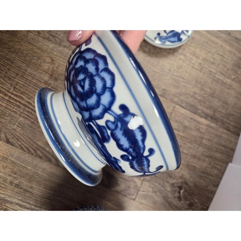 Vintage Bombay Company 6" Blue White Pitcher Ceramic Pottery + Bowl w/ Lid Set - Picture 10 of 12